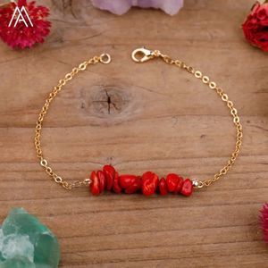 ✨NEW✨ Red Coral Gemstone With Gold Chain Bracelet